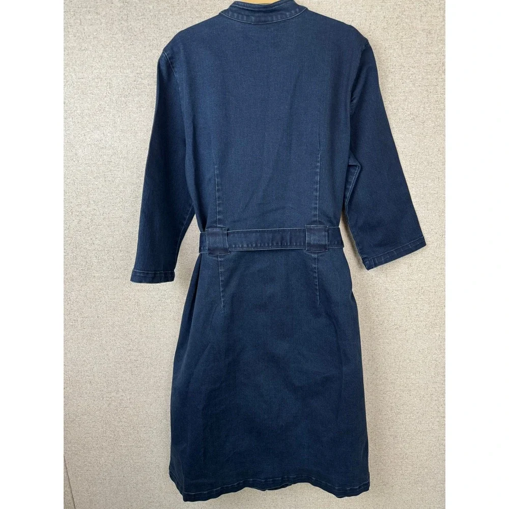 Vintage y2k Bedford Fair Dark Wash Denim Dress Size 14 Belted Button Front - Picture 3 of 5